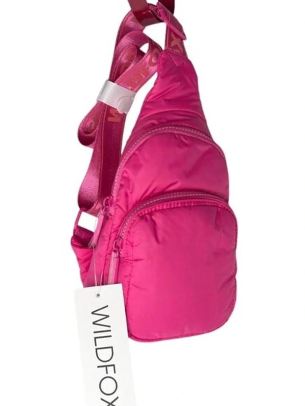 Wildfox Parachute Crossbody Zip Sling Belt Bag Handbag Purse Pink Puffy School